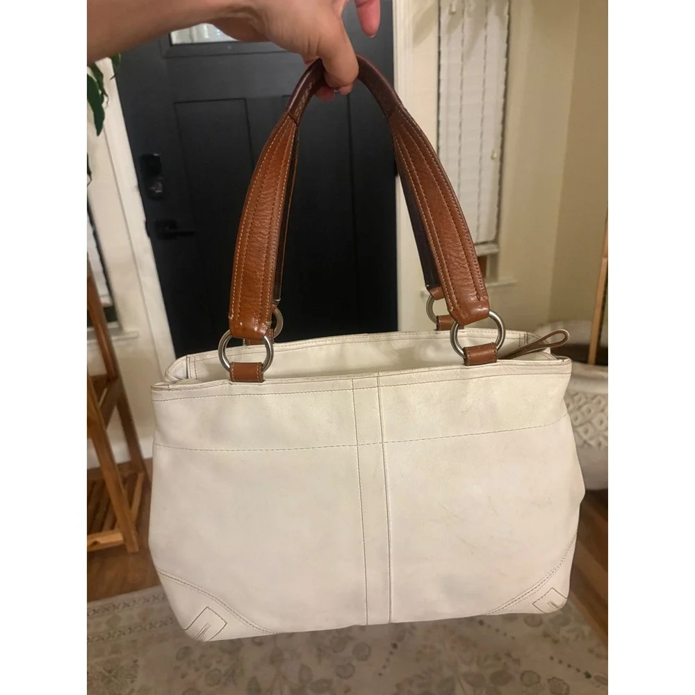 Coach Cargo Pocket Leather Tote Shoulder Bag Cream Cognac Y2K Hangtag